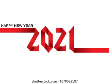 vector illustration of happy new year 2021 poster design, using red ribbon