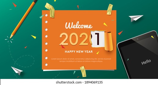 Vector Illustration of Happy New Year 2021 in Paper Style