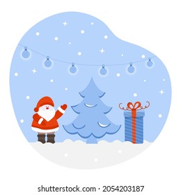 Ilustración vectorial Feliz Año Nuevo 2022. Celebrando Feliz Navidad. Árbol de Navidad. Santa Claus. Vacaciones de invierno. Fondo festivo. Bombilla Gift Garland