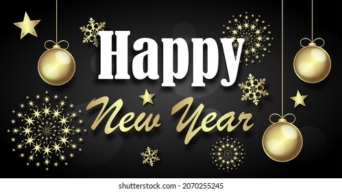 Vector illustration of happy new year gold and black collors place for text christmas balls 2022,2023,2024,2025,2026,2027,2028,2029,2030