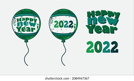 vector illustration of happy new year 2022 gold collors place for text christmas ballons star champagne glass flayer brochure top view 2022. 