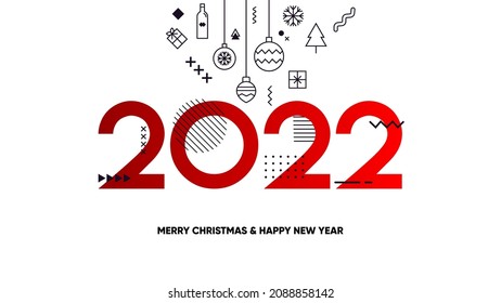 vector illustration of happy new year 2022 with merry christmas element art, event template for calendar, greeting card, website, banner sale.