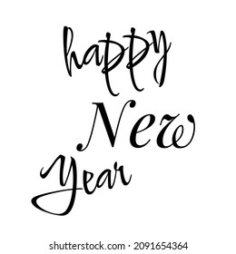 Vector illustration.  Happy New Year handwritten calligraphy simple lettering composition on white background