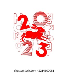 Vector illustration of Happy New Year 2023 background design with bunny cartoon. New year of the rabbit zodiac sign.