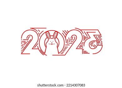 Vector illustration of Happy New Year 2023 background design with bunny cartoon. New year of the rabbit zodiac sign.