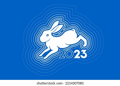 Vector illustration of Happy New Year 2023 background design with bunny cartoon. New year of the rabbit zodiac sign.