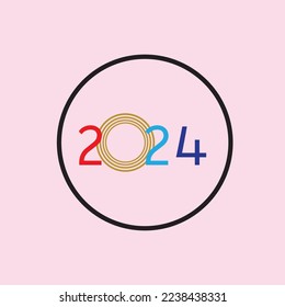 ilustración vectorial del logo feliz año nuevo 2024 en color rosa de fondo
