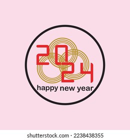 vector illustration of happy new year 2024 logo on background pink