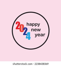 ilustración vectorial del logo feliz año nuevo 2024 en color rosa de fondo