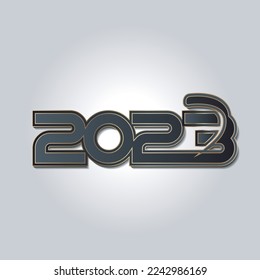 Vector illustration Happy New Year 2023 logo design with text, year number, business symbol

