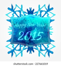 Vector Illustration Happy New Year Xmas Flake Card for Design, Website, Background Banner. Watercolor Merry Christmas Snowflake Frame Template 2015