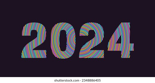 Vector illustration Happy new year 2024 with colorful lines stripes 