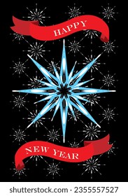 Ilustración vectorial de tarjetas Happy New Year con árbol de Año Nuevo, renos, copos de nieve, marcos florales y diseño de fondo. Plantillas artísticas universales modernas. medios sociales, fiesta, hotel, cuenta.