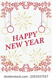 Vector illustration of Happy New year  cards with New Year tree, reindeers, snowflakes, floral frames and backgrounds design. Modern universal artistic templates. social media,party,hotel,count down.