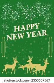 Vector illustration of Happy New year  cards with New Year tree, reindeers, snowflakes, floral frames and backgrounds design. Modern universal artistic templates. social media,party,hotel,count down.