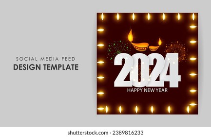 Vector illustration of Happy New Year social media feed template