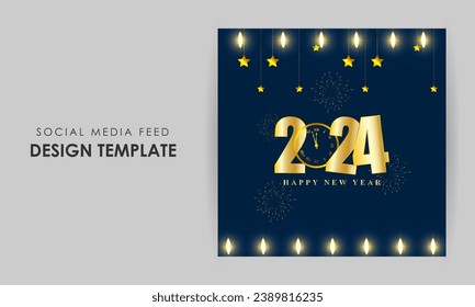 Vector illustration of Happy New Year social media feed template