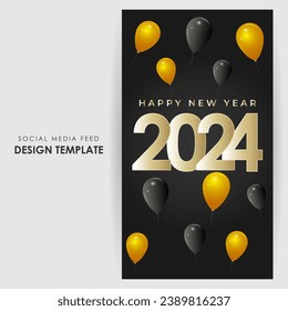 Vector illustration of Happy New Year social media feed template