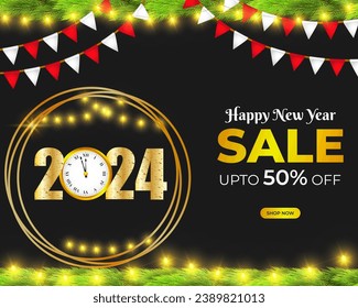 Vector illustration of Happy New Year Sale social media feed template