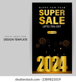 Vector illustration of Happy New Year Sale social media feed template