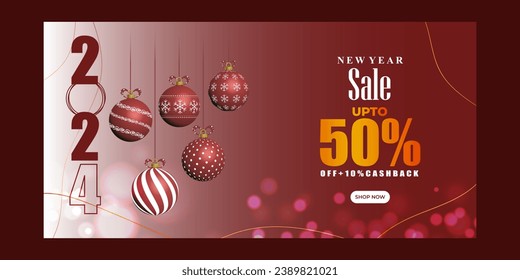 Vector illustration of Happy New Year Sale social media feed template