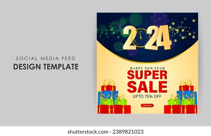 Vector illustration of Happy New Year Sale social media feed template