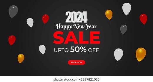 Vector illustration of Happy New Year Sale social media feed template