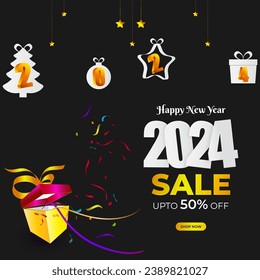 Vector illustration of Happy New Year Sale social media feed template