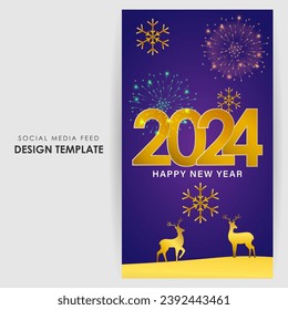 Vector illustration of Happy New Year social media feed template