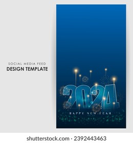 Vector illustration of Happy New Year social media feed template