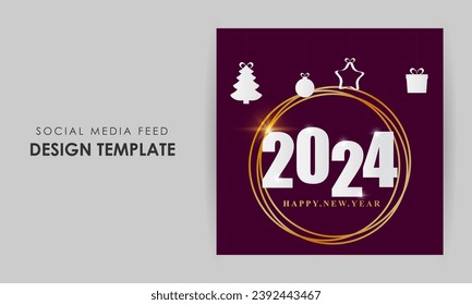 Vector illustration of Happy New Year social media feed template