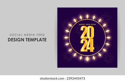 Vector illustration of Happy New Year social media feed template