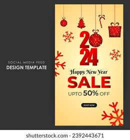 Vector illustration of Happy New Year Sale social media feed template