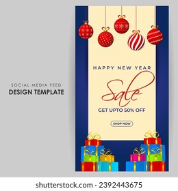 Vector illustration of Happy New Year Sale social media feed template