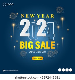 Vector illustration of Happy New Year Sale social media feed template