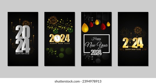 Vector illustration of Happy New Year social media feed template