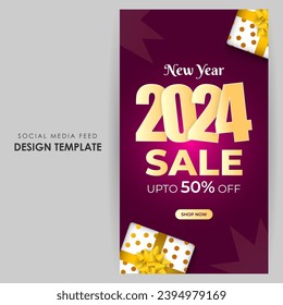 Vector illustration of Happy New Year Sale social media feed template