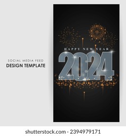 Vector illustration of Happy New Year social media feed template