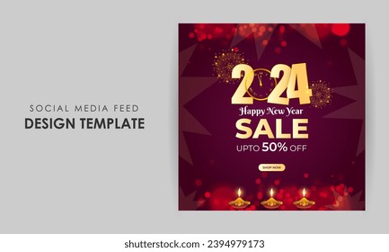 Vector illustration of Happy New Year Sale social media feed template