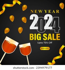 Vector illustration of Happy New Year Sale social media feed template