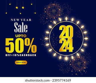 Vector illustration of Happy New Year Sale social media feed template