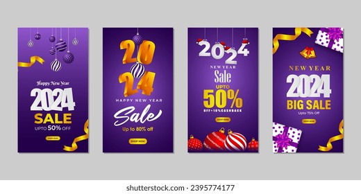 Vector illustration of Happy New Year Sale social media feed template