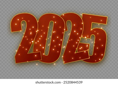 Vektorgrafik von Happy New Year 2025 Text auf transparentem Hintergrund