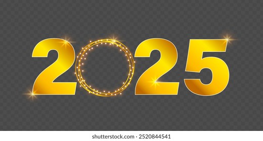 Vektorgrafik von Happy New Year 2025 Text auf transparentem Hintergrund