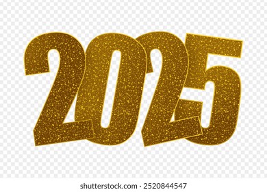 Vector illustration of Happy New Year 2025 text on transparent background