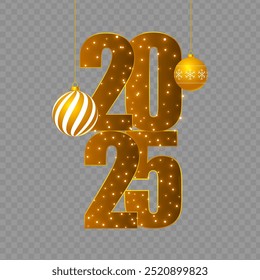 Vector illustration of Happy New Year 2025 text on transparent background