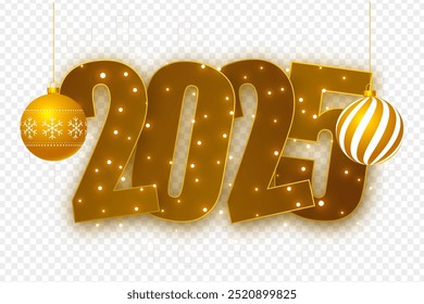 Vector illustration of Happy New Year 2025 text on transparent background