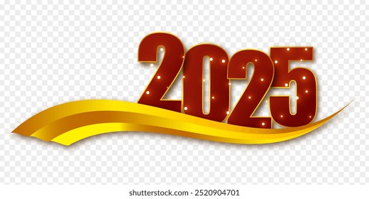 Vector illustration of Happy New Year 2025 text on transparent background