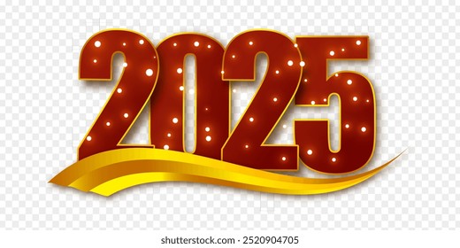 Ilustração vetorial de Feliz Ano Novo 2025 texto sobre fundo transparente