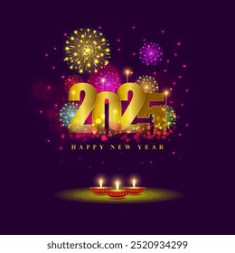 Vector illustration of Happy New Year 2025 social media feed template